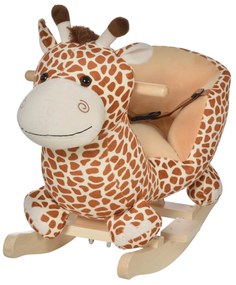 HOMCOM Baloiço para Crianças em Madeira com 32 Canções Cinturão de Segurança Girafa de Pelúcia 60x33x45 cm Marrom Claro