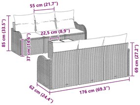Conjunto de Sofá de Jardim com 7 Peças e Almofadas em Rattan Sintético