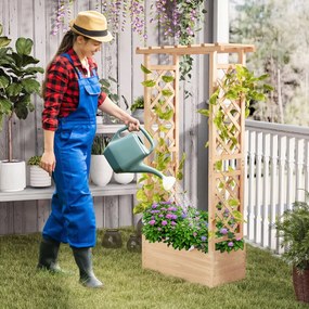Floreira elevada em madeira de abeto com treliça 78 x 36 x 152 cm, tampa suspensa, 2 orifícios de drenagem e 2 painéis para jardim, terraço ou pátio N