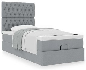 Cama otomana com colchão 100x200 cm tecido cinzento claro
