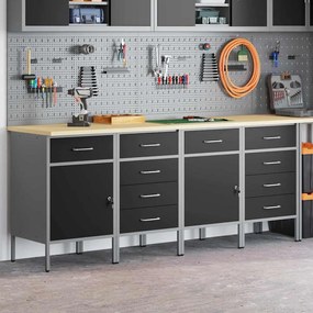 Conjunto de Mobiliário de Trabalho de 4 Peças em Preto e Cinza de Made