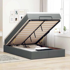Estrutura cama otomana colchão 120x200cm tecido cinzento escuro