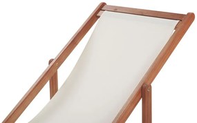 Conjunto 2 espreguiçadeiras madeira escura e 2 lonas brancas e padrão laranjas ANZIO Beliani