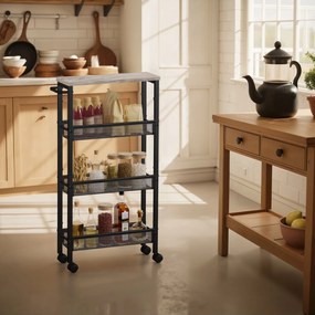 Carrinho com 4 prateleiras de cozinha estreito com rodas 13 x 45,4 x 77 cm Greige mesclado + Preto