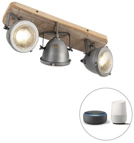 LED Foco Inteligente Aço com Madeira Inclinável incl. 3 WiFi GU10 - Emado Industrial