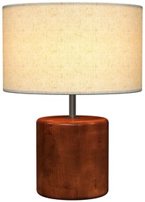 Candeeiro de Mesa Rústico com Base de Madeira Ecrã de Linho Interruptor Basculante E27 40W Ø20x27 cm Madeira e Bege