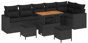 vidaXL Conjunto de Sofá de Jardim 9 pcs Preto vime PE