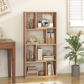 Estante geométrica de 4 níveis com 120 cm de altura com 8 cubos aberta para sala de estar e escritório Natural