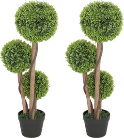 HOMCOM Conjunto 2 Plantas de Buxo Artificiais a 3 Esferas, com Vaso e Fundo Reforçado, Altura 90 cm, para Interior e Exterior | Aosom Portugal