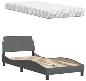 Cama com colchão 90x200 cm tecido cinzento-escuro