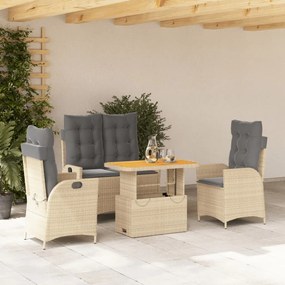 vidaXL 4 pcs conjunto de jantar p/ jardim c/ almofadões vime PE bege