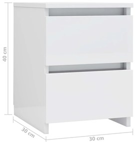 Mesas de cabeceira 2 pcs 30x30x40 cm contrapl. branco brilhante