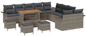 Conjunto de Sofá de Jardim vidaXL 14 Peças com Almofadas Cinza Rattan