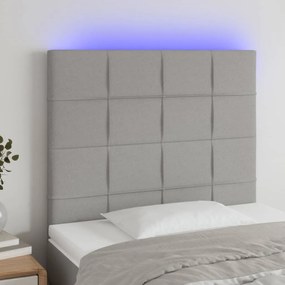 Cabeceira cama c/ luzes LED tecido 100x5x118/128cm cinza-claro