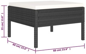 6 pcs conjunto lounge de jardim c/ almofadões vime PE preto