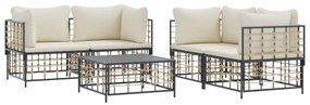 5 pcs conjunto lounge de jardim c/ almofadões vime PE antracite