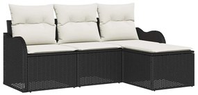 Conjunto de Sofá de Jardim vidaXL 4 Peças com Almofadas Preto de Ratta