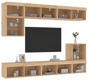 8pcs móveis parede p/ TV c/ LEDs deriv. madeira carvalho sonoma