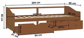 Sofá-cama 3 lugares c/ gavetas 90x200 cm pinho castanho-mel