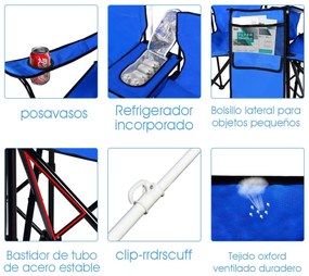 Cadeira de piquenique de aço portátil e dobrável Tecido Oxford PVC com guarda-sol Mini porta-copos de mesa Bolsa de transporte para pátio ao ar livre