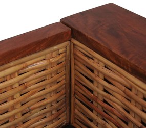 Sofá de 3 lugares com almofadões vime genuíno castanho