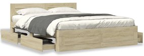 Estrutura cama c/ cabeceira derivados madeira carvalho sonoma