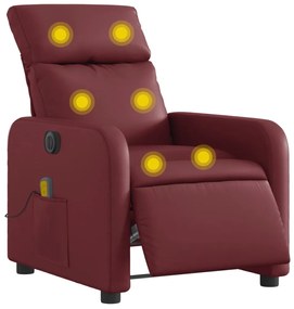 Poltrona massagens reclin. elétrica couro artif. vermelho-tinto