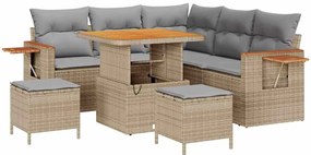 Conjunto de Sofá de Jardim com Almofadas vidaXL 8 Peças Bege Rattan Ac