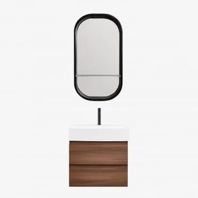 Conjunto De Móvel De Casa De Banho Em Madeira E Chapa De Freixo Com Lavatório Integrado Ona Madeira Escura & Oval Com Prateleira Preto - Sklum