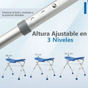Banco de banho leve e dobrável Assento de banho ajustável em 3 níveis Montagem sem ferramentas Azul