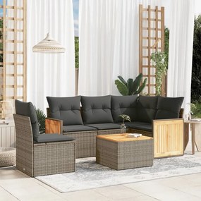 6 pcs conjunto sofás de jardim com almofadões vime cinzento