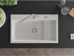 Mexen Omar lava-loiça de granito 1-cuba 800 x 480 mm, branco, sifão cromado - 6520801005-20