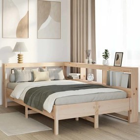vidaXL Cama com estante sem colchão 120x190 cm pinho maciço