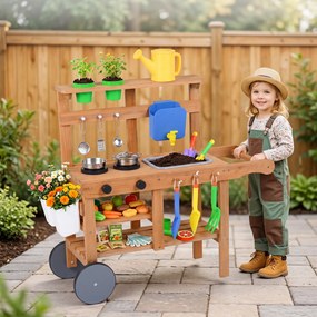 Cozinha de crianças Exterior Infantil, 91 x 32 x 81 cm, Design 2 em 1, Natural