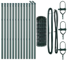 Cerca Euro com 13 Postes 0.6x25 m Aço Galvanizado Verde