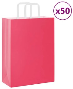 vidaXL Sacos de papel 50 unid com alças rosa 26x12x35 cm