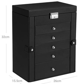 Caixa para joias com 6 níveis 26 x 15,5 x 32 cm preto