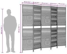Biombo de divisão 5 painéis vime PE castanho