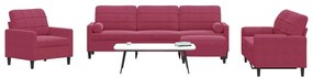 4pcs conjunto sofás c/ almofadões e rolos veludo vermelho tinto
