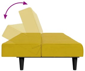 Sofá-cama 2 lugares c/ apoio de pés veludo amarelo