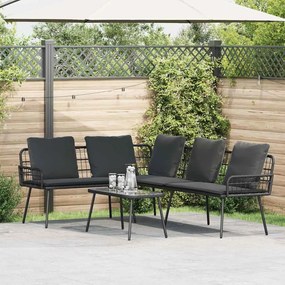 Sofá em L vidaXL Preto 231x173x78 cm Rattan Poliéster
