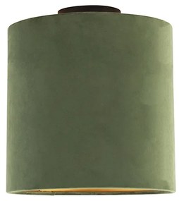 Candeeiro de teto com abajur em veludo verde com dourado 25 cm - Combi preto Country / Rústico