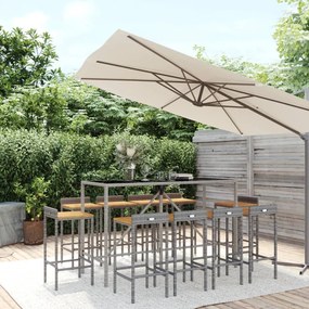 vidaXL 11 pcs conjunto de bar p/ jardim vime PE/acácia maciça cinzento