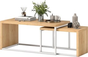 Conjunto de 2 Mesas de Centro com Pés de Metal Estilo Industrial 90x48x42 cm e 59x42x36 cm Branco e Madeira