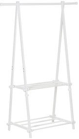 HOMCOM Suporte para Cabide Dobrável com 2 Prateleiras e 1 Barra para Pendurar Roupas para Sala Quarto Entrada 107,5x45x150 cm Branco | Aosom Portugal