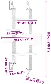 Árvore parede p/ gatos c/ poste arranhador 180 cm cinza-claro