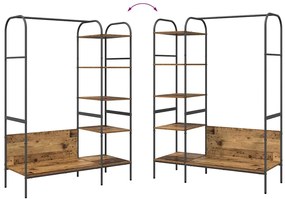 Cabide para Roupas com Prateleiras de Madeira Antiga 120x44x160 cm