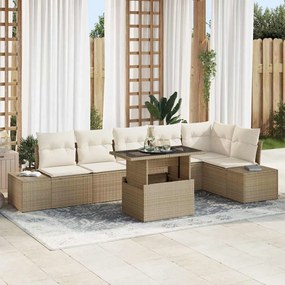 vidaXL Conjunto de Sofá de Jardim de 7 Peças com Almofadas em Vime Bege