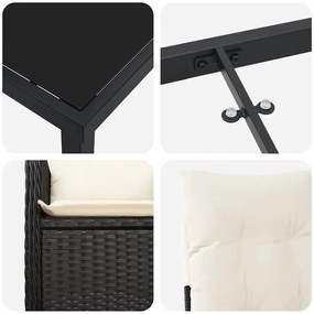 Conjunto de Jantar para Jardim 3 Peças com Almofadas em Rattan Sintéti