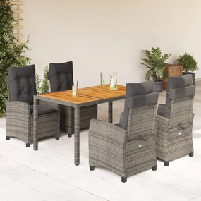 vidaXL 5 pcs conjunto de jantar p/ jardim c/ almofadões vime PE cinza